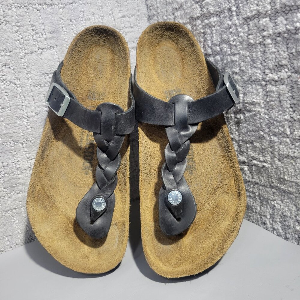 Birkenstock Gizeh Braided Unisex Size US L7 M5 Black Oiled Leather Thong Sandal